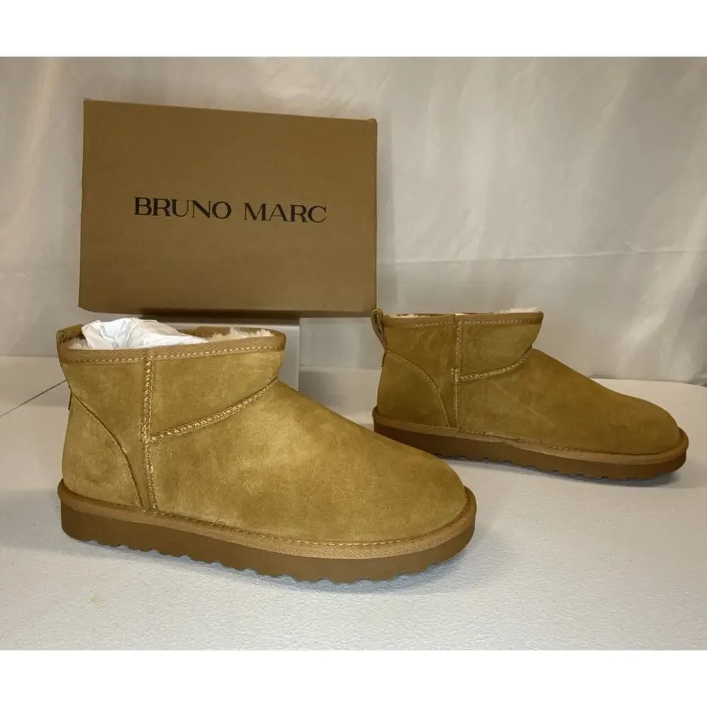 Bruno Marc Men’s Suede Faux Fur Winter Boots Chestnut Size 9.5